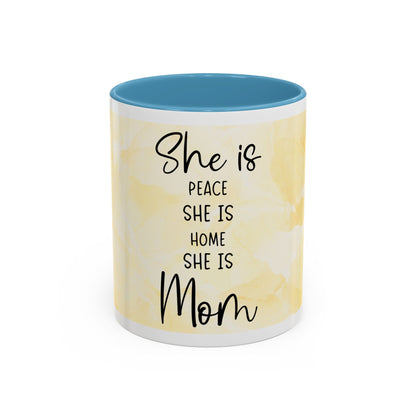 She Is Mom Floral Accent Coffee Mug — 'She is Peace, She is Home' Mother's Day Gift