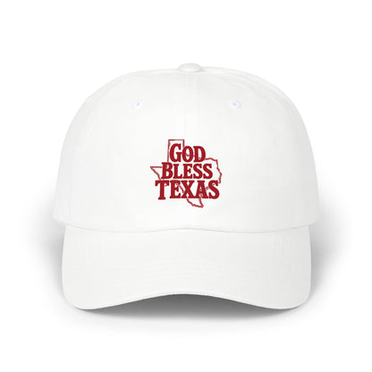 God Bless Texas Dad Cap — Embroidered Texas Outline Baseball Hat