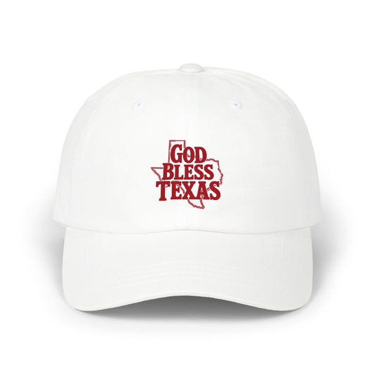 God Bless Texas Dad Cap — Embroidered Texas Outline Baseball Hat