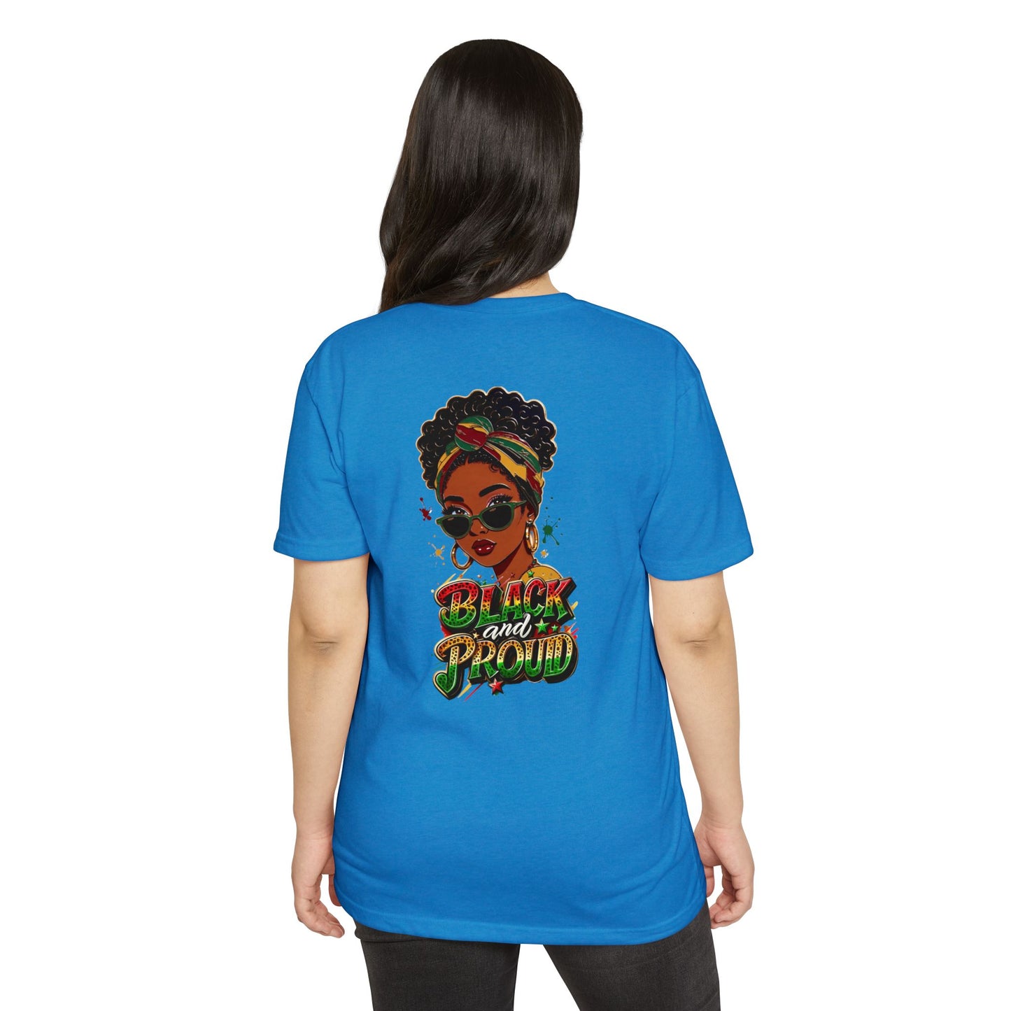 Black and Proud Graphic T-Shirt — Afrocentric Woman Design