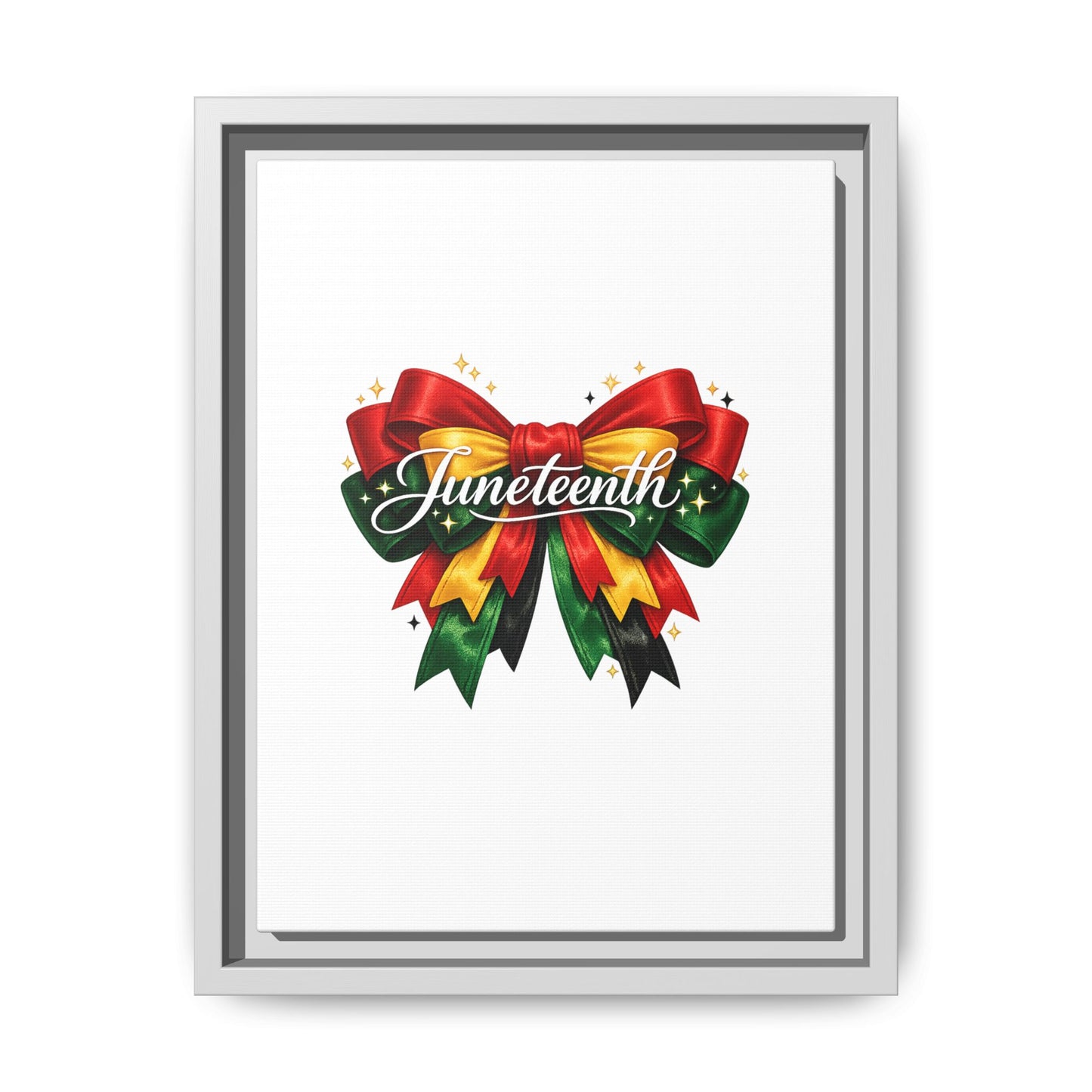 Juneteenth Framed Canvas Print – Festive Red, Green & Gold Ribbon Wall Art