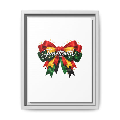 Juneteenth Framed Canvas Print – Festive Red, Green & Gold Ribbon Wall Art