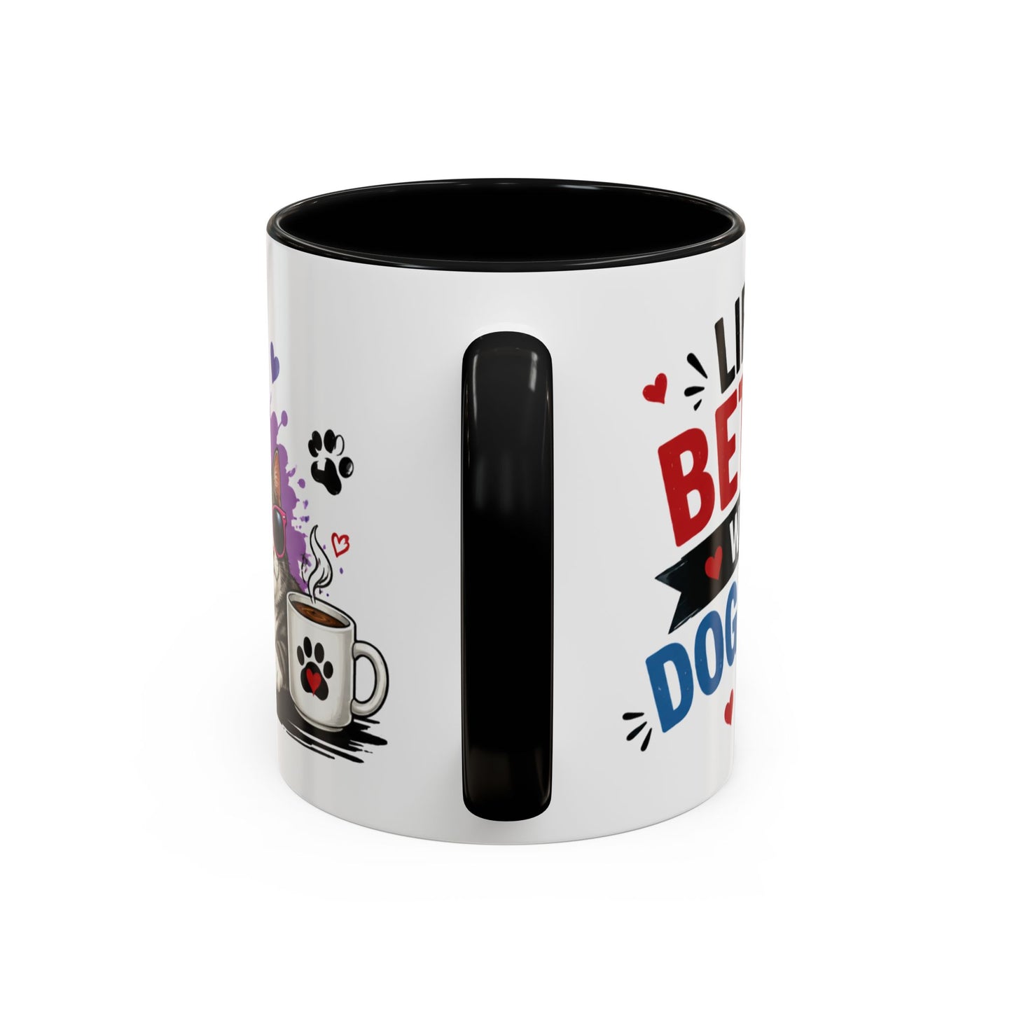 Dog and Cat Coffee Mug – "Life is Better with a Cat" Accent Ceramic Mug