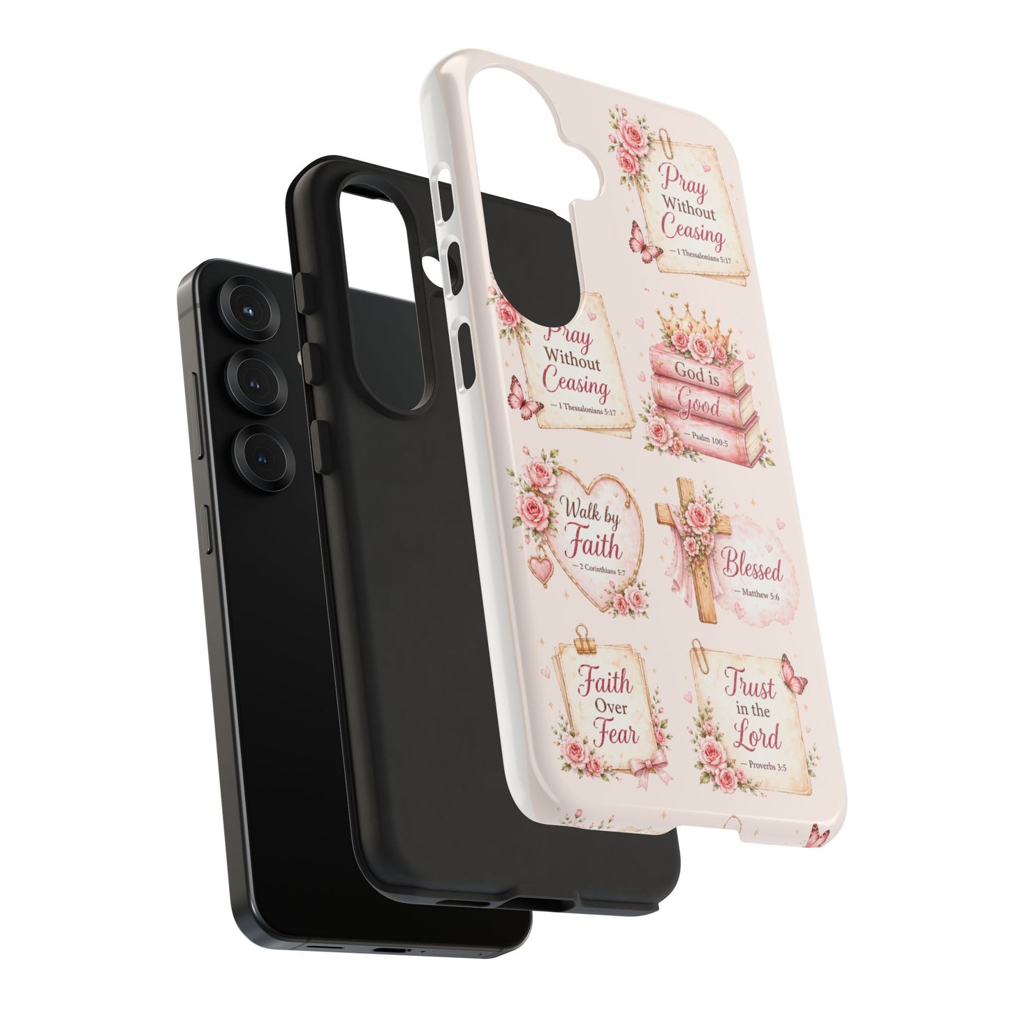Christian Floral Phone Case — "Pray Without Ceasing" Faith Cross Design