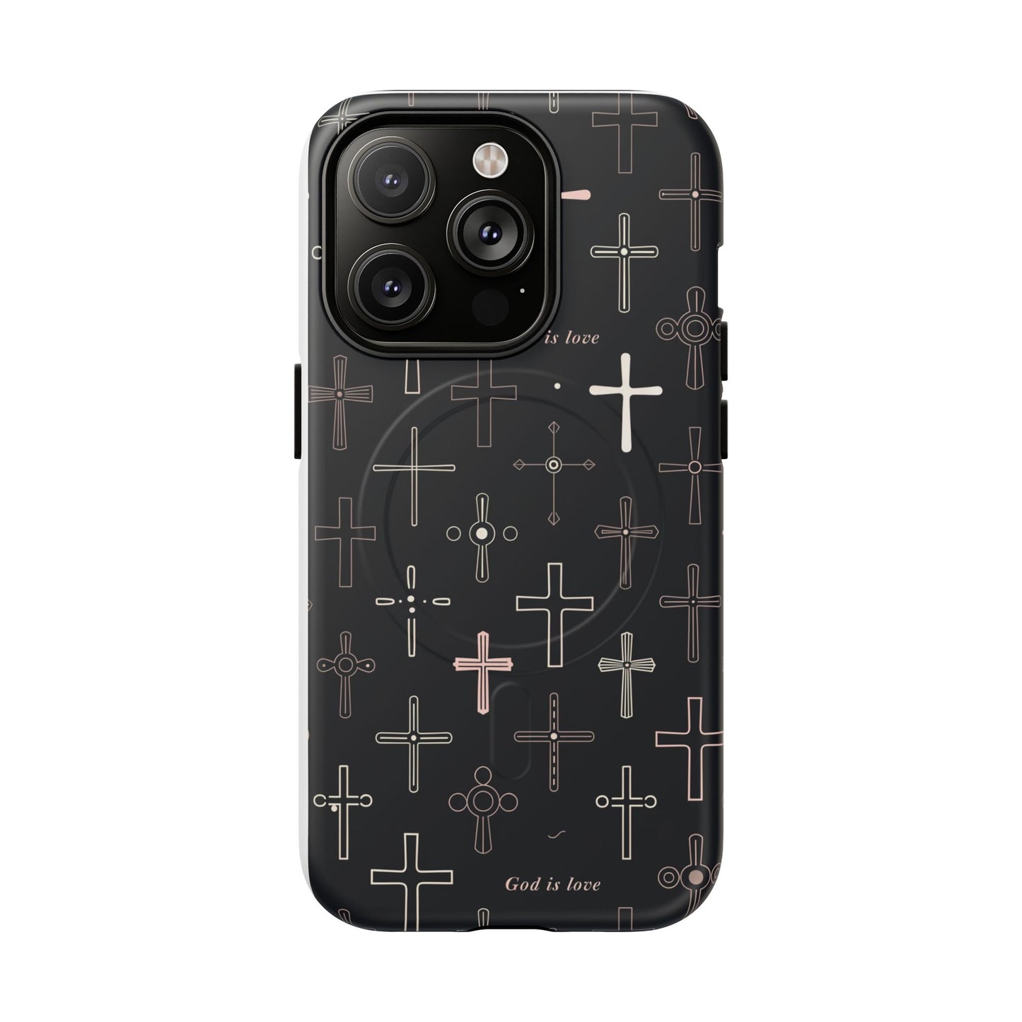 Magnetic Phone Case — Black Cross Pattern with "God is love"