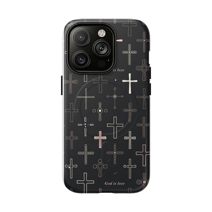 Magnetic Phone Case — Black Cross Pattern with "God is love"