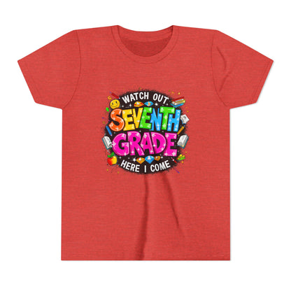 Seventh Grade Kids T‑Shirt — "Watch Out Seventh Grade Here I Come" Back‑to‑School Tee