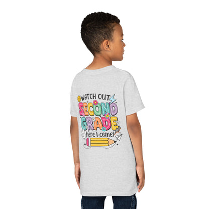 Second Grade Kids T‑Shirt – "Watch Out Second Grade Here I Come" Back‑to‑School Tee