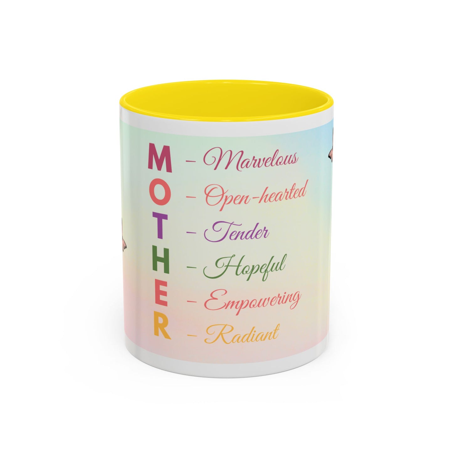 Mother Acronym Coffee Mug — Pastel Butterflies Mother Definition Gift (11/15oz)