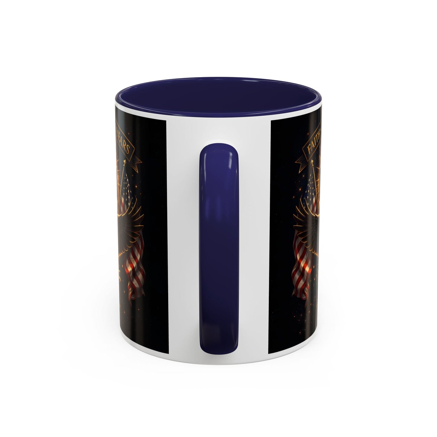 Patriotic Faith & Freedom Accent Coffee Mug — Eagle, Cross & American Flag (1776–2026)