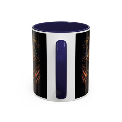Patriotic Faith & Freedom Accent Coffee Mug — Eagle, Cross & American Flag (1776–2026)