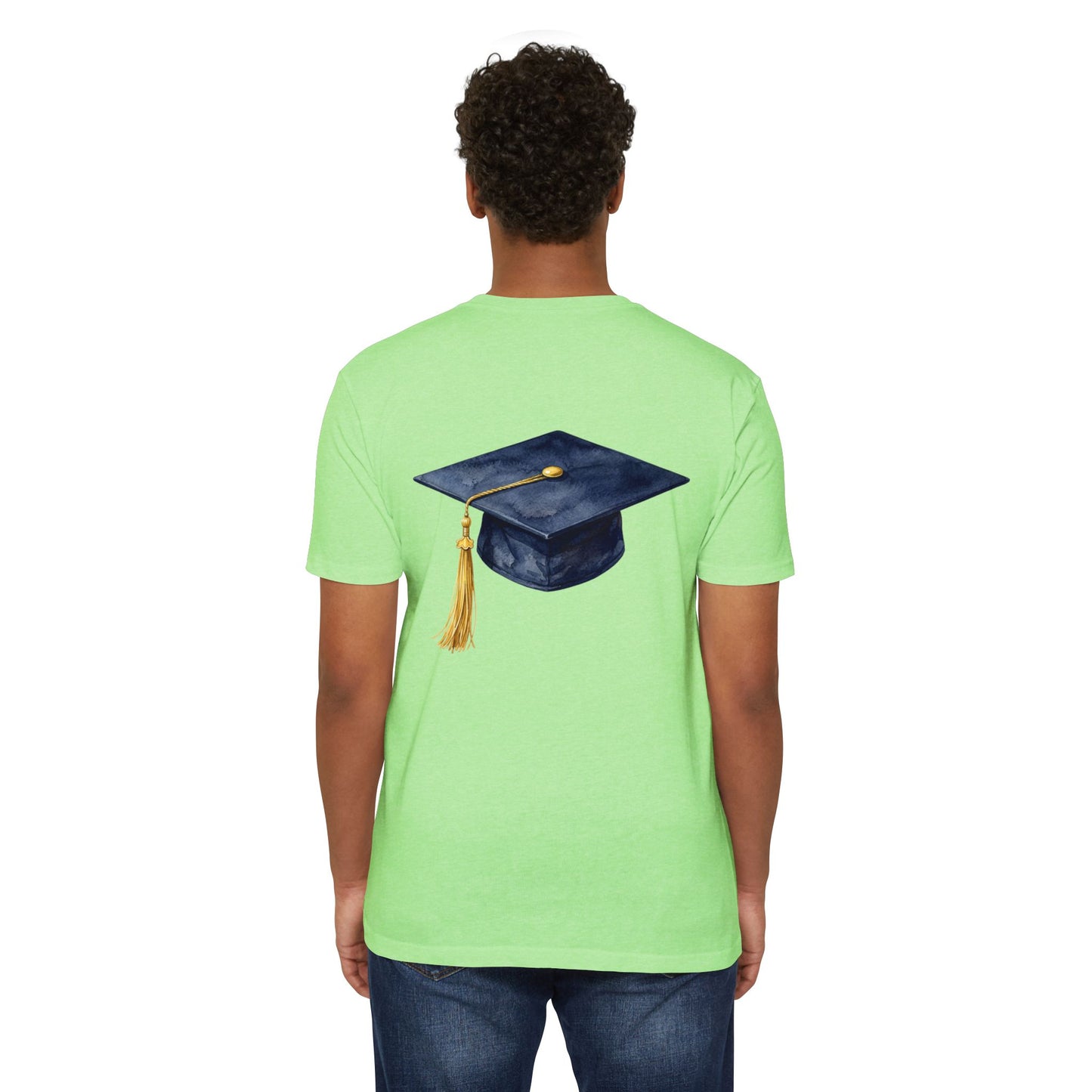 Graduation Cap T-Shirt — Navy Mortarboard with Gold Tassel