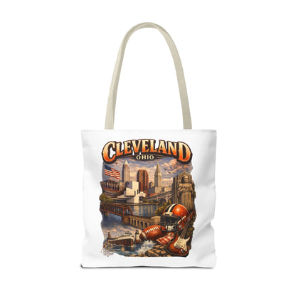 Cleveland Cityscape Tote Bag — Vintage Ohio Skyline & Sports Montage