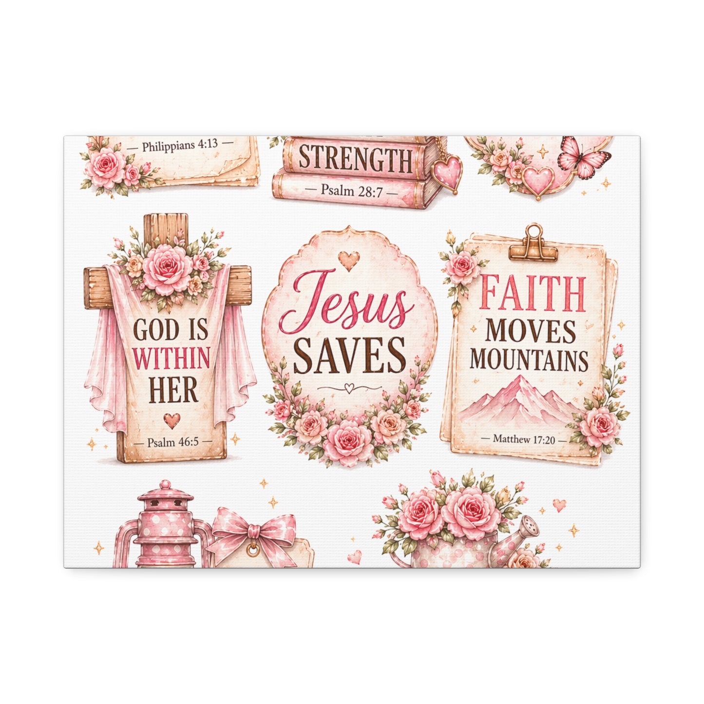 Christian Wall Art Canvas - 'Jesus Saves' Floral Faith Collage