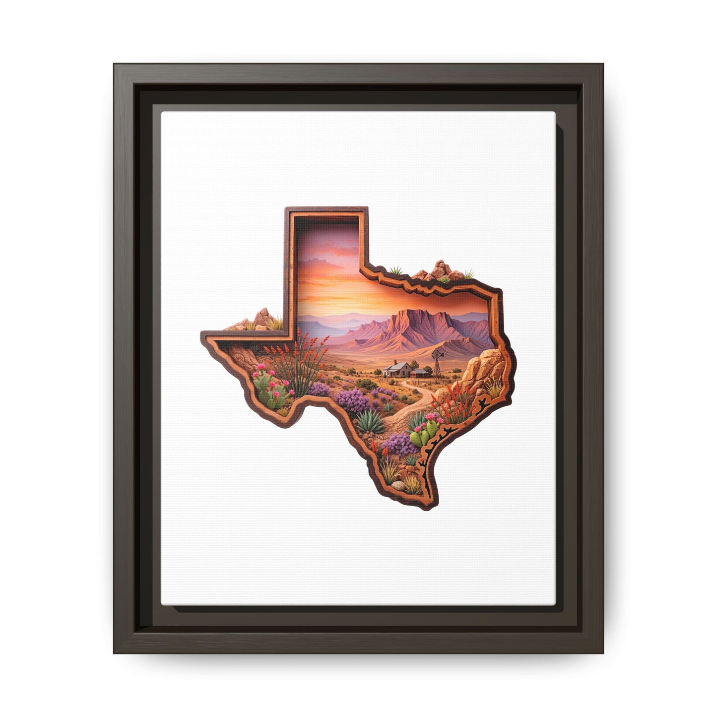 Framed Texas Landscape Matte Canvas — Desert Sunset State Art Print
