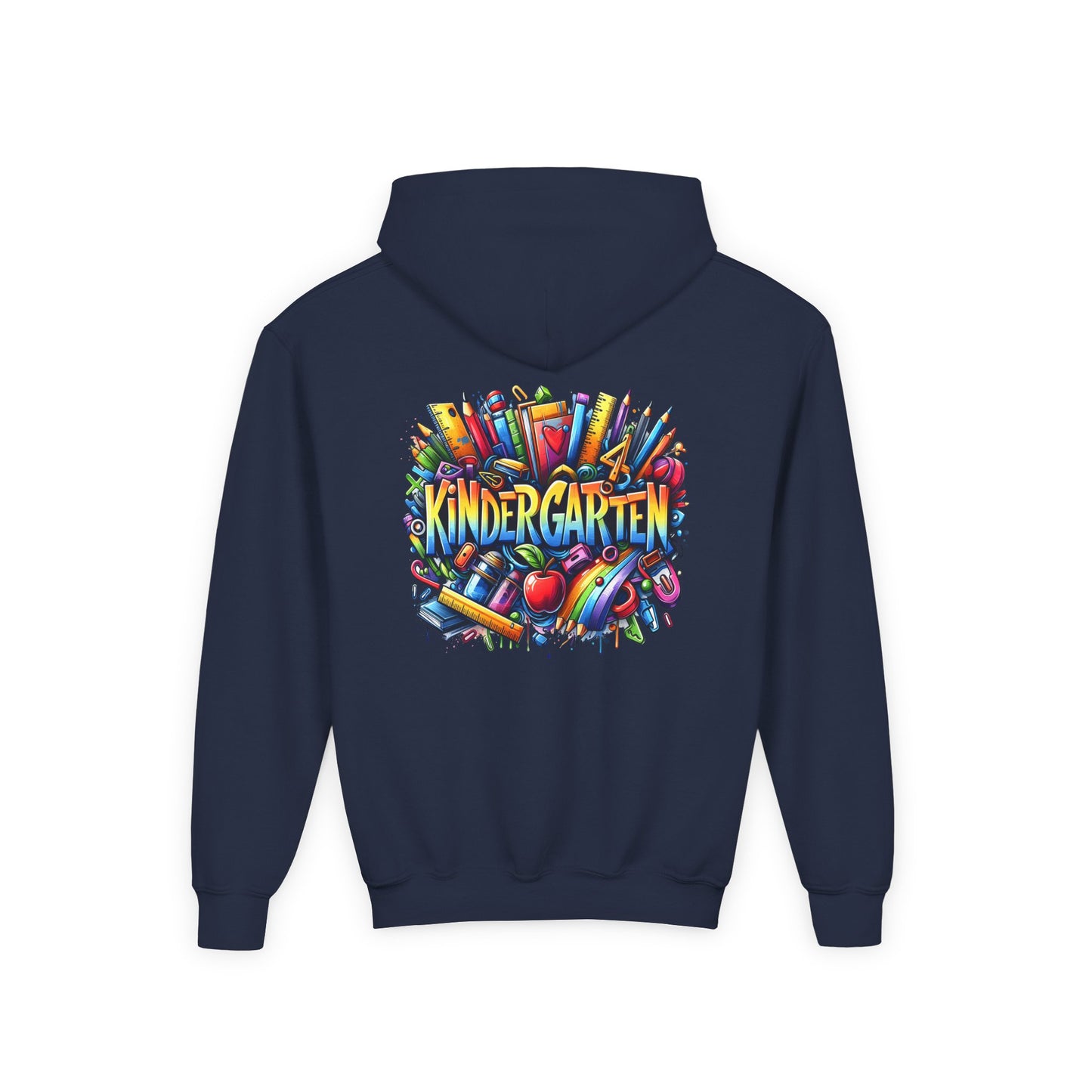 Kindergarten Kids Hoodie — Colorful School Supplies Back-to-School Sweatshirt