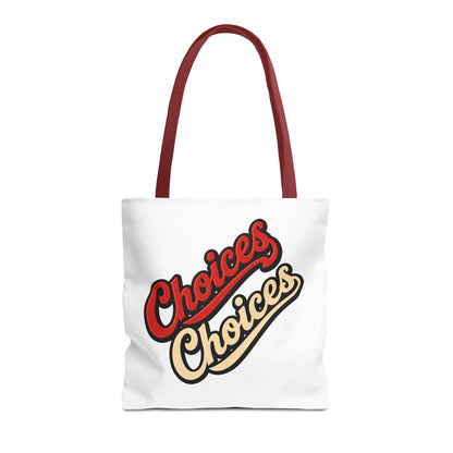 Choices Retro Script Tote Bag — Vintage Two-Tone Typography Canvas Tote