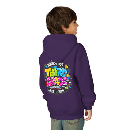 Third Grade Hoodie — "Watch Out Third Grade Here I Come" Kids Back-to-School Sweatshirt
