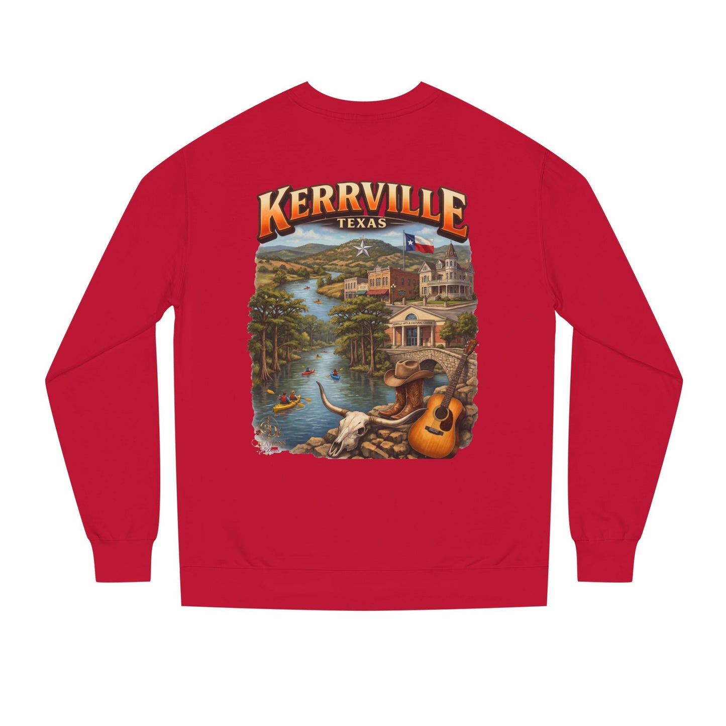 Kerrville Texas Scenic Crewneck Sweatshirt — Riverfront Guitar Vintage Design