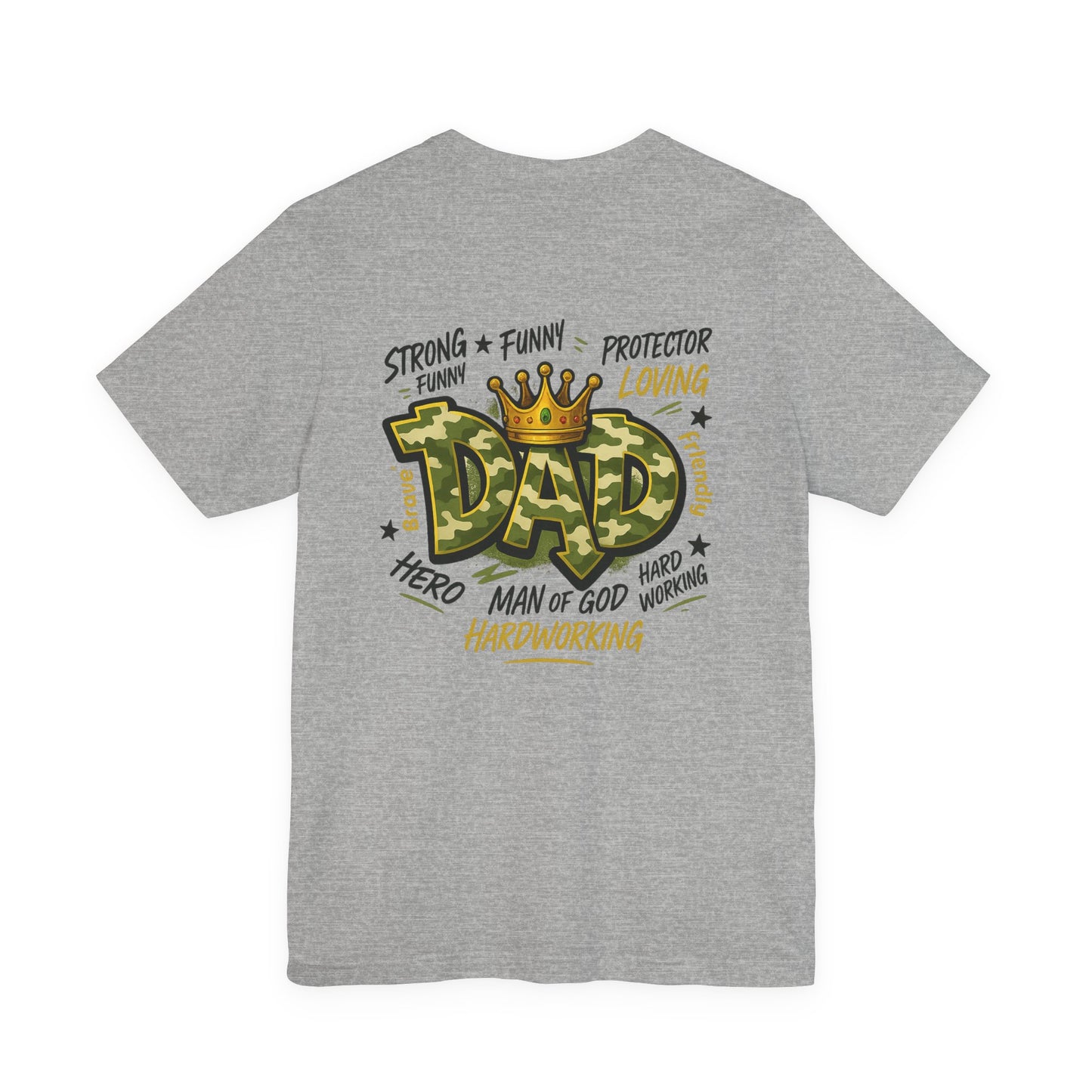 Dad Camo Crown T-Shirt — 'DAD' Graphic with 'Man of God, Hardworking' Father's Day Tee
