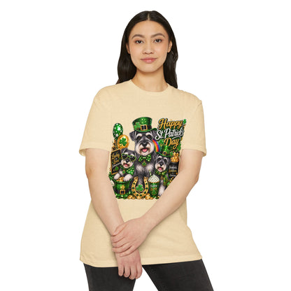 St. Patrick's Day Schnauzer T-Shirt — "Happy St. Patrick's Day" Lucky Dogs Tee
