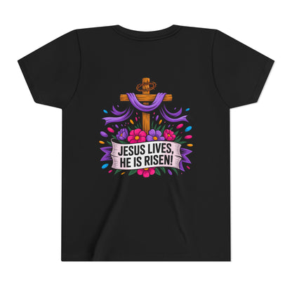 Youth Tee — "Jesus Lives, He Is Risen!" Easter Christian Tee