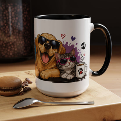 Dog and Cat Coffee Mug – "Life is Better with a Cat" Accent Ceramic Mug
