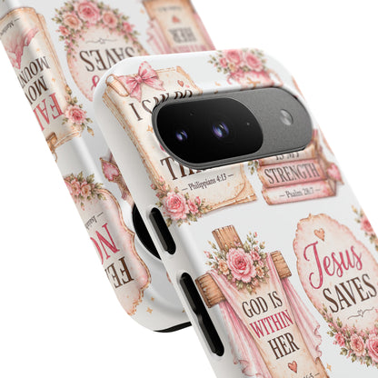 Faith Phone Case — 'Jesus Saves' Floral Christian Scripture iPhone Case