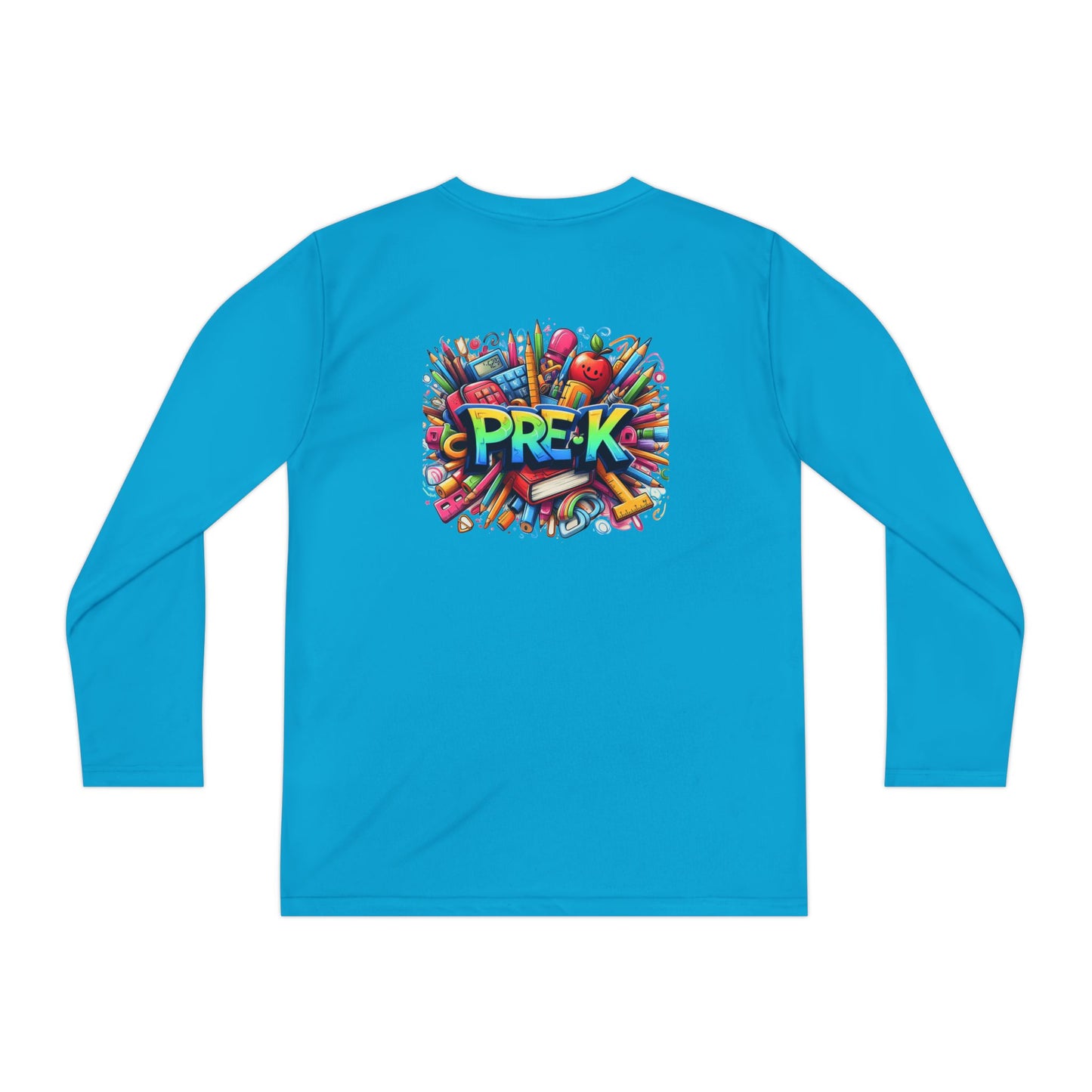 PRE-K Youth Long Sleeve Tee — Colorful School Supplies Design