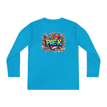 PRE-K Youth Long Sleeve Tee — Colorful School Supplies Design