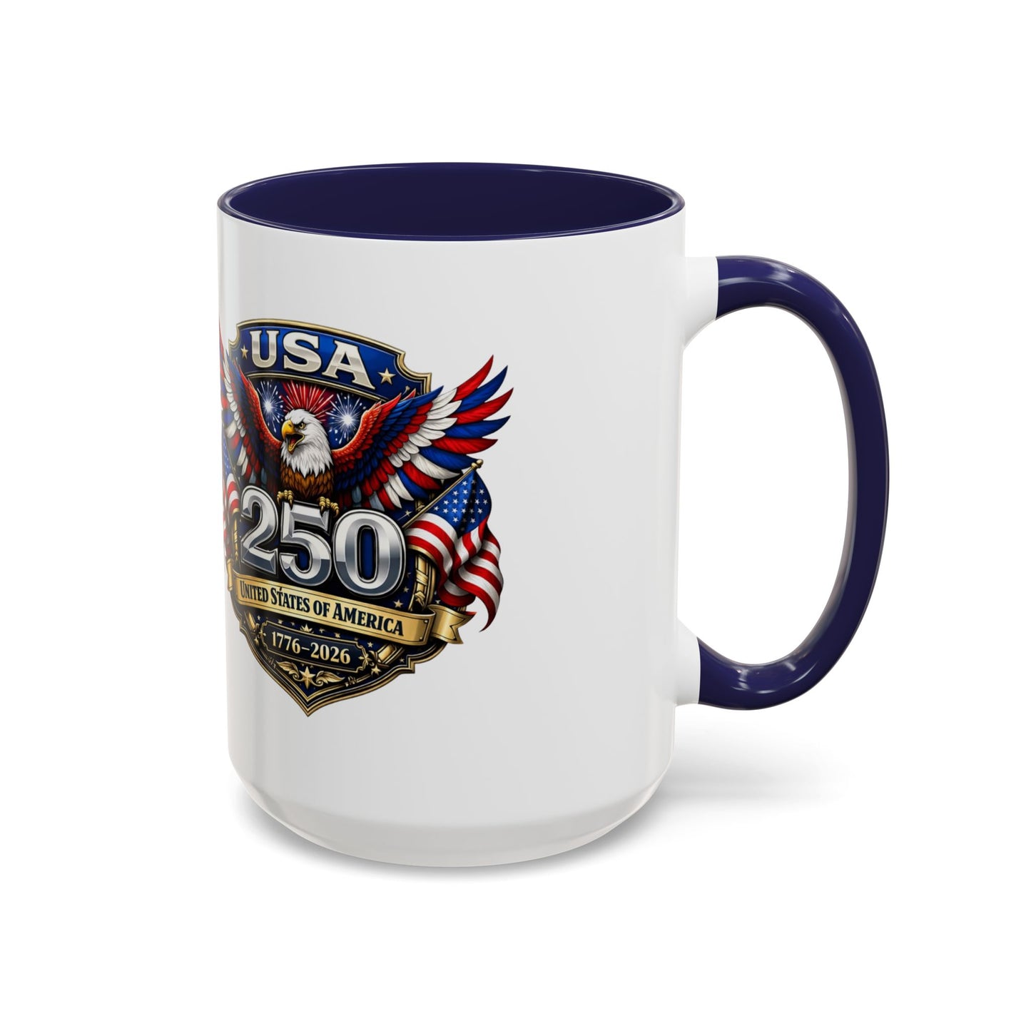 USA 250th Anniversary Accent Coffee Mug – Patriotic Eagle & Flag 1776–2026