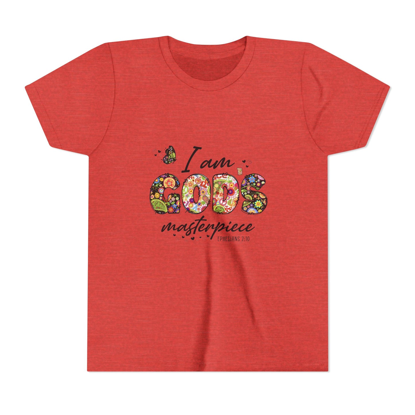 I Am God’s Masterpiece Youth Tee — Floral Christian Inspirational Shirt