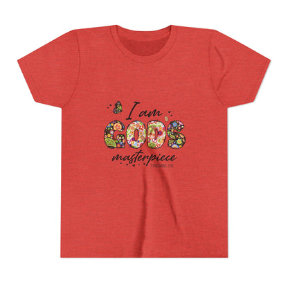I Am God’s Masterpiece Youth Tee — Floral Christian Inspirational Shirt