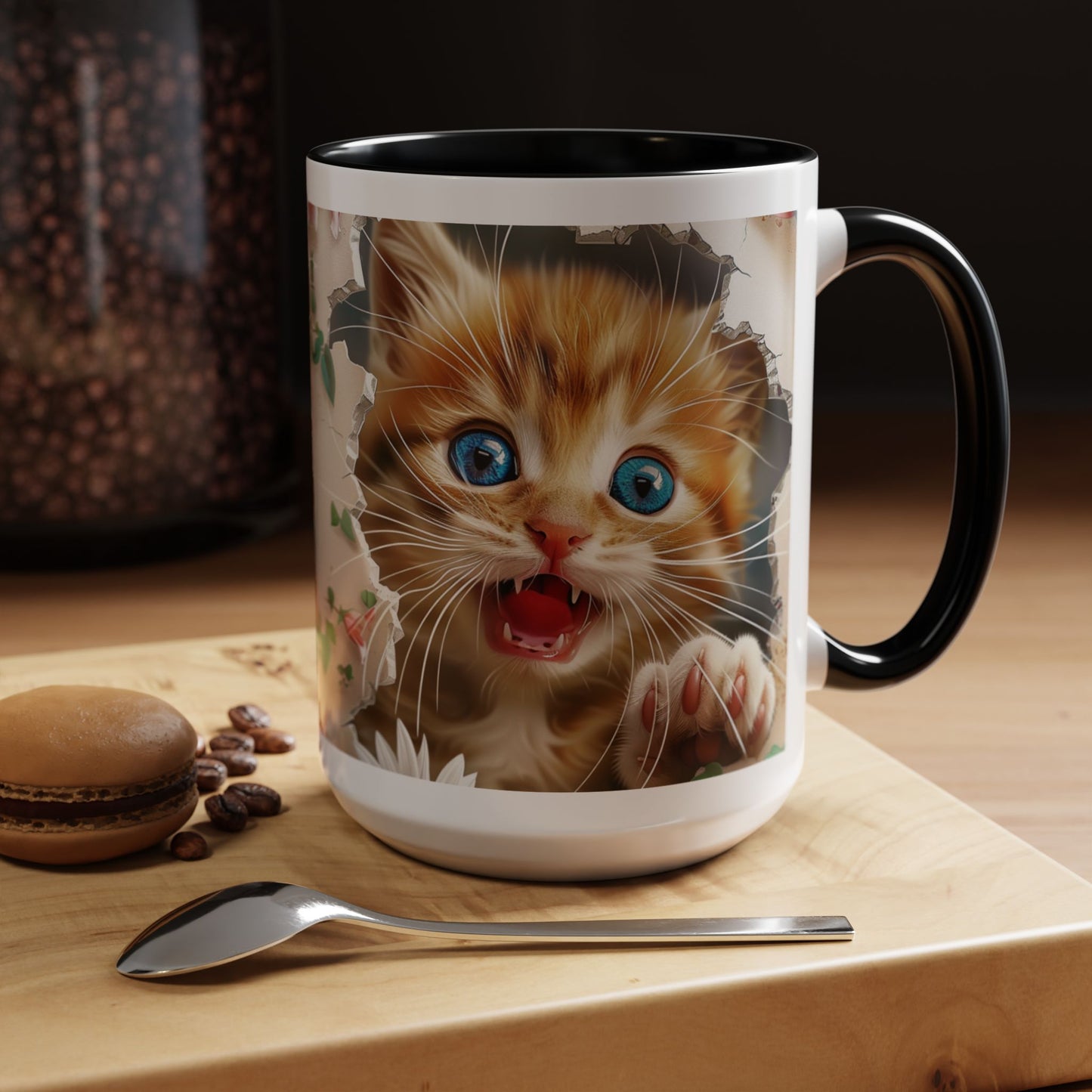 Cute Orange Kitten Accent Coffee Mug – Blue-Eyed Cat Catnip Design (11/15oz)