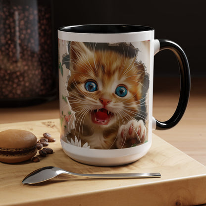 Cute Orange Kitten Accent Coffee Mug – Blue-Eyed Cat Catnip Design (11/15oz)