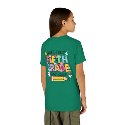 Fifth Grade Here I Come Youth Tee — Colorful Back-to-School Kids Shirt