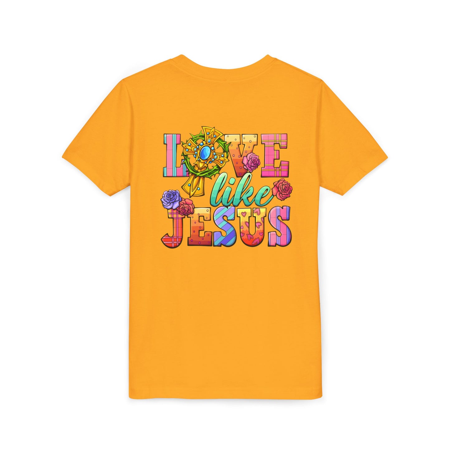 Youth Tee — "Love Like Jesus" Colorful Faith Graphic