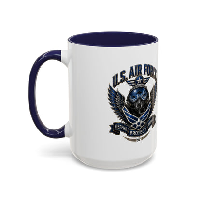 U.S. Air Force Emblem Accent Coffee Mug — Defend Protect Dominate (11/15oz)