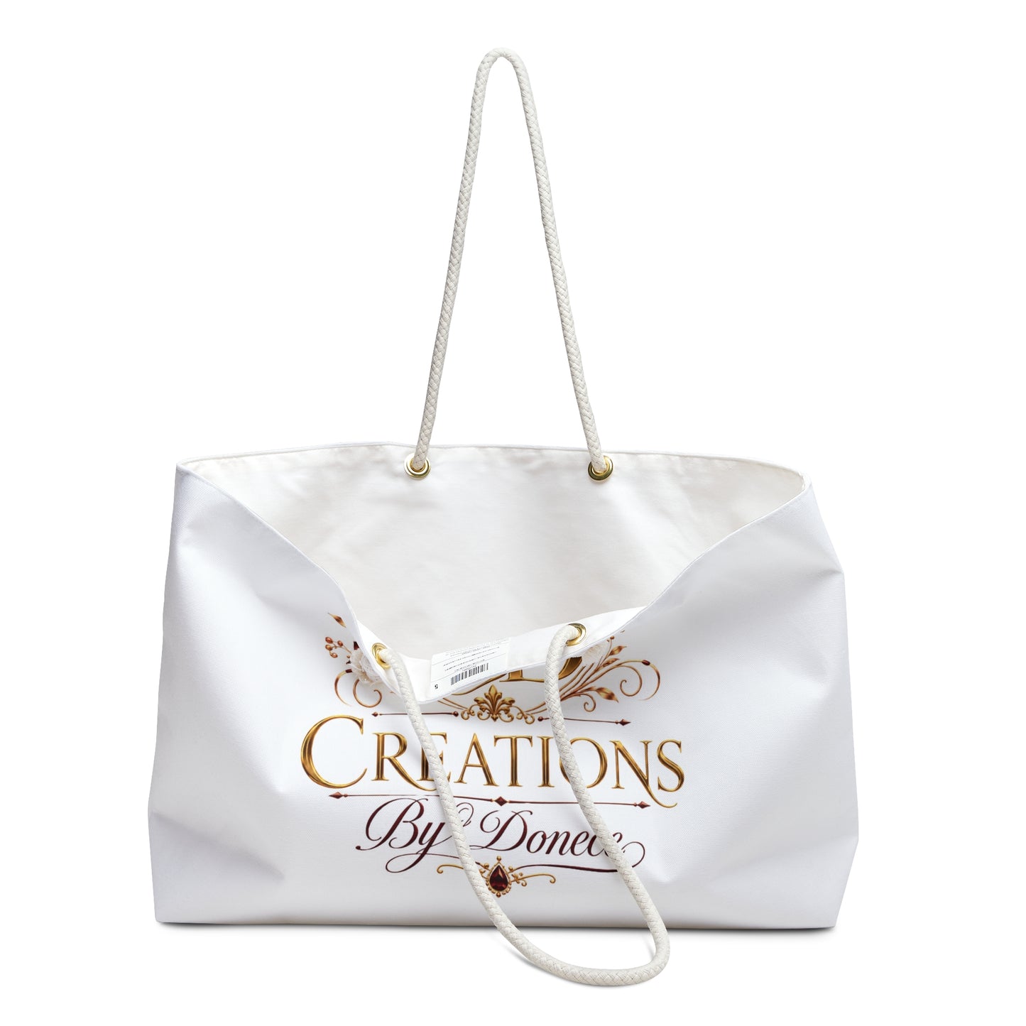 Creations by Donece Logo Weekender Bag — Luxe White Travel Tote