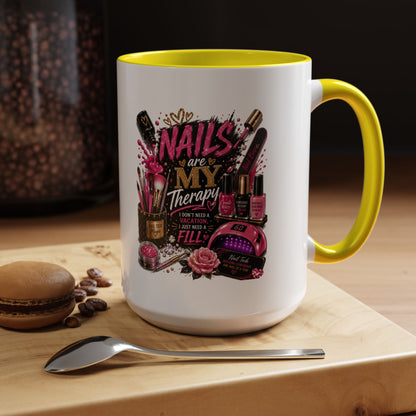 Coffee Mug — "Nails Are My Therapy" Pink Nail Tech Gift