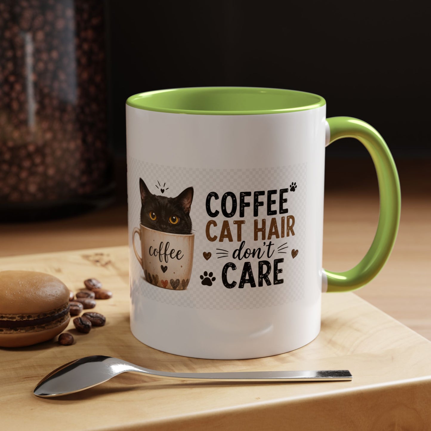 Coffee & Cat Hair Mug — "Coffee, Cat Hair, Don't Care" Accent Ceramic Coffee Mug (11/15oz)