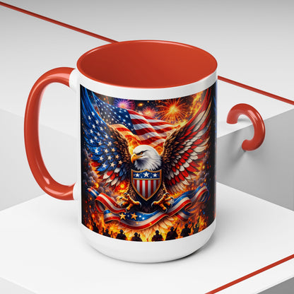 Patriotic Eagle Coffee Mug — American Flag Bald Eagle Accent Mug (11/15oz)