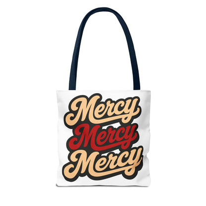 Mercy Mercy Mercy Retro Script Tote Bag — Vintage Typography Canvas Tote