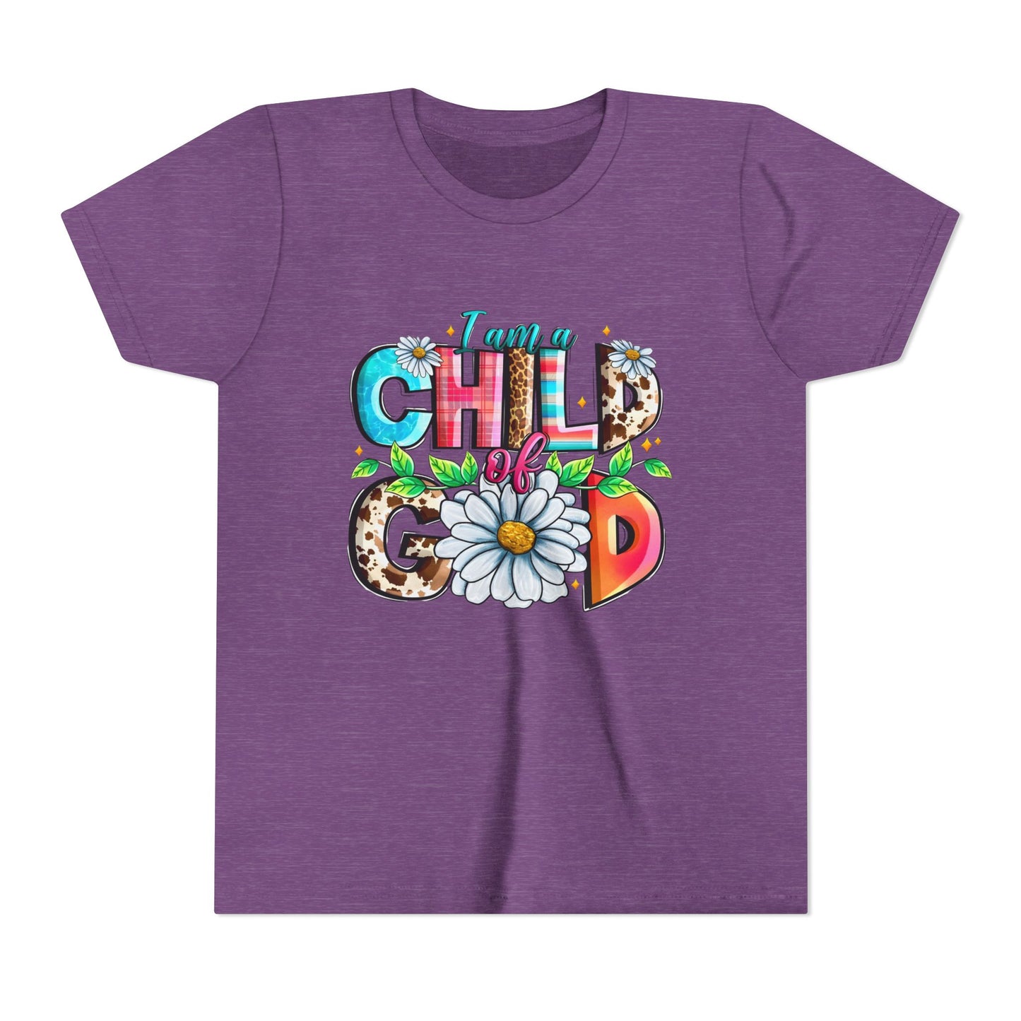 Youth Tee — "I Am a Child of God" Floral Christian Graphic