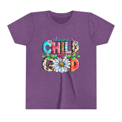 Youth Tee — "I Am a Child of God" Floral Christian Graphic