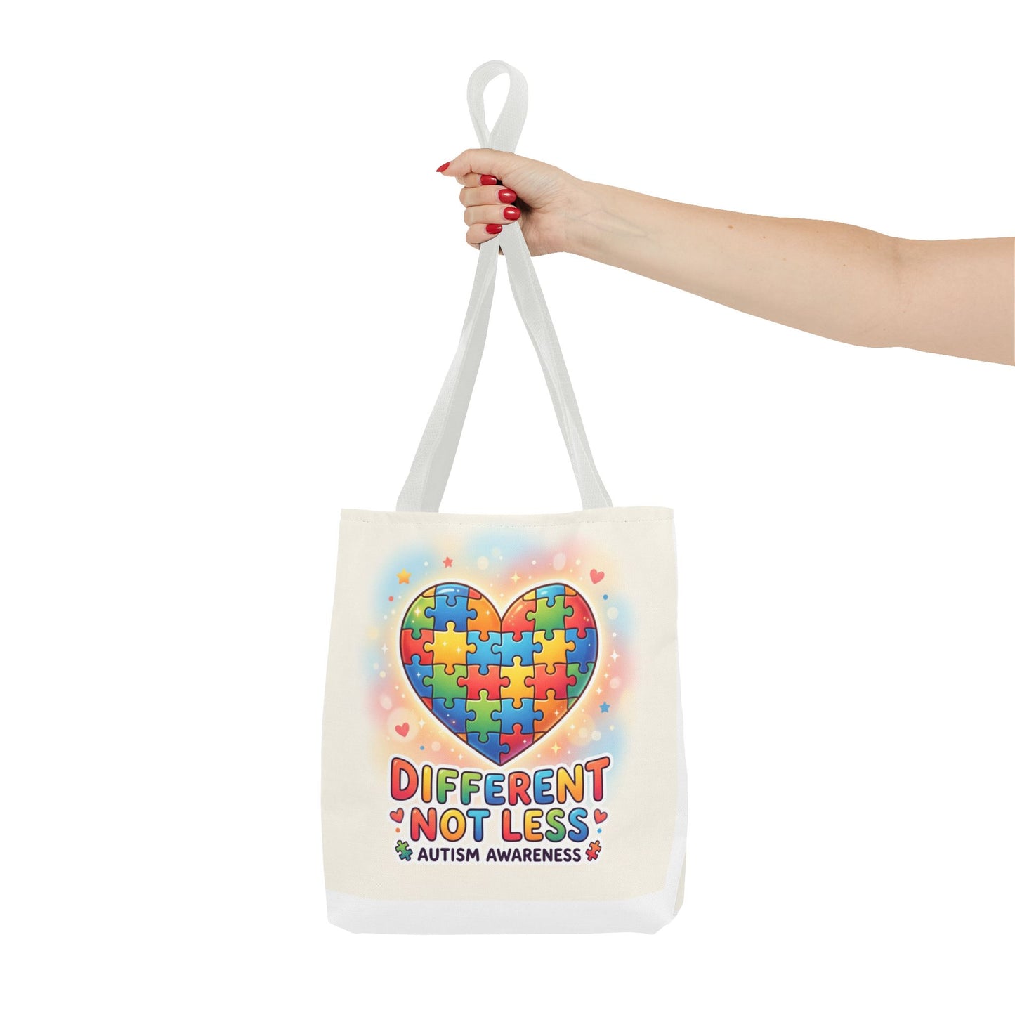 Autism Awareness Tote Bag — "Different Not Less" Puzzle Heart Design