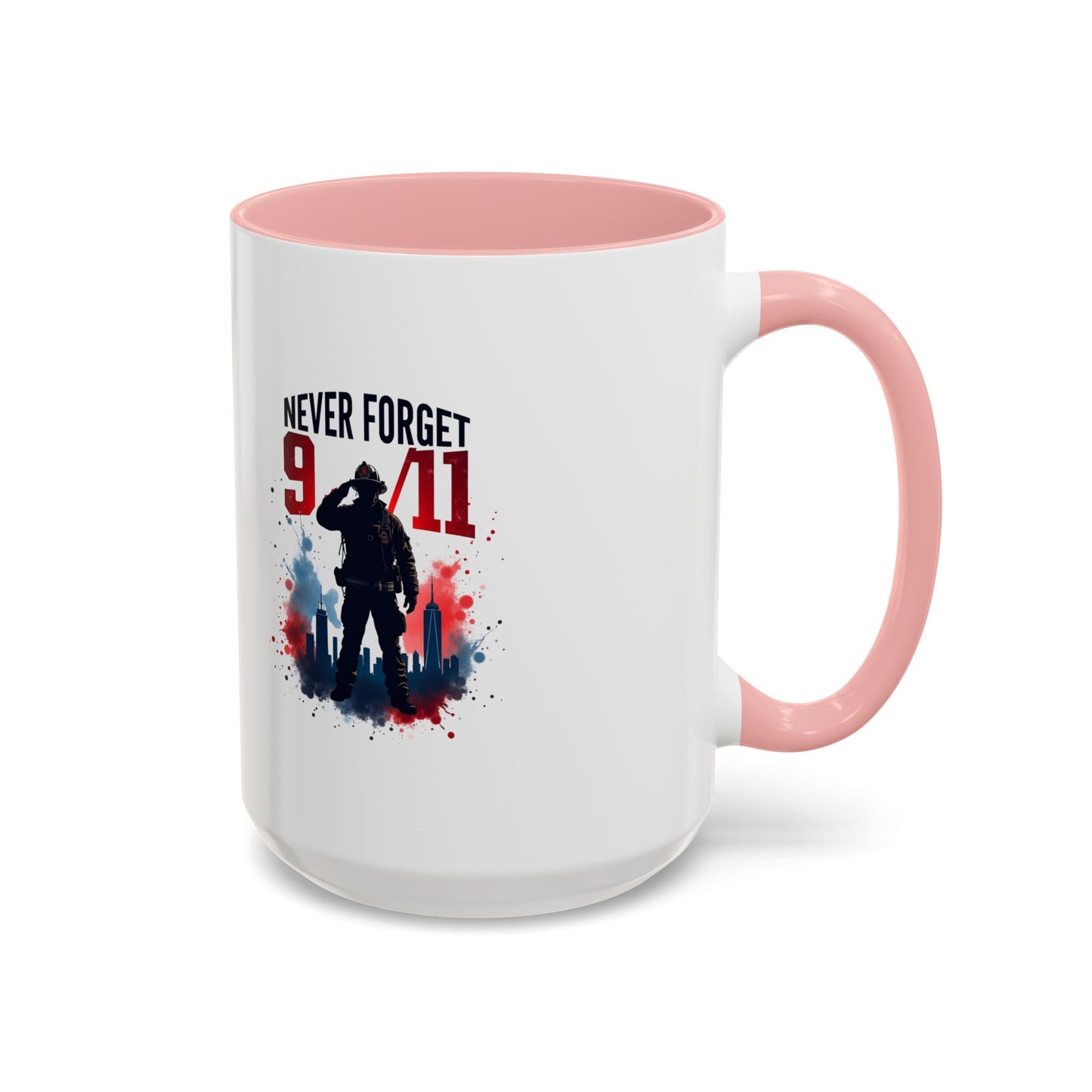 Never Forget 9/11 Accent Coffee Mug — Patriotic Memorial Tribute (11oz, 15oz)