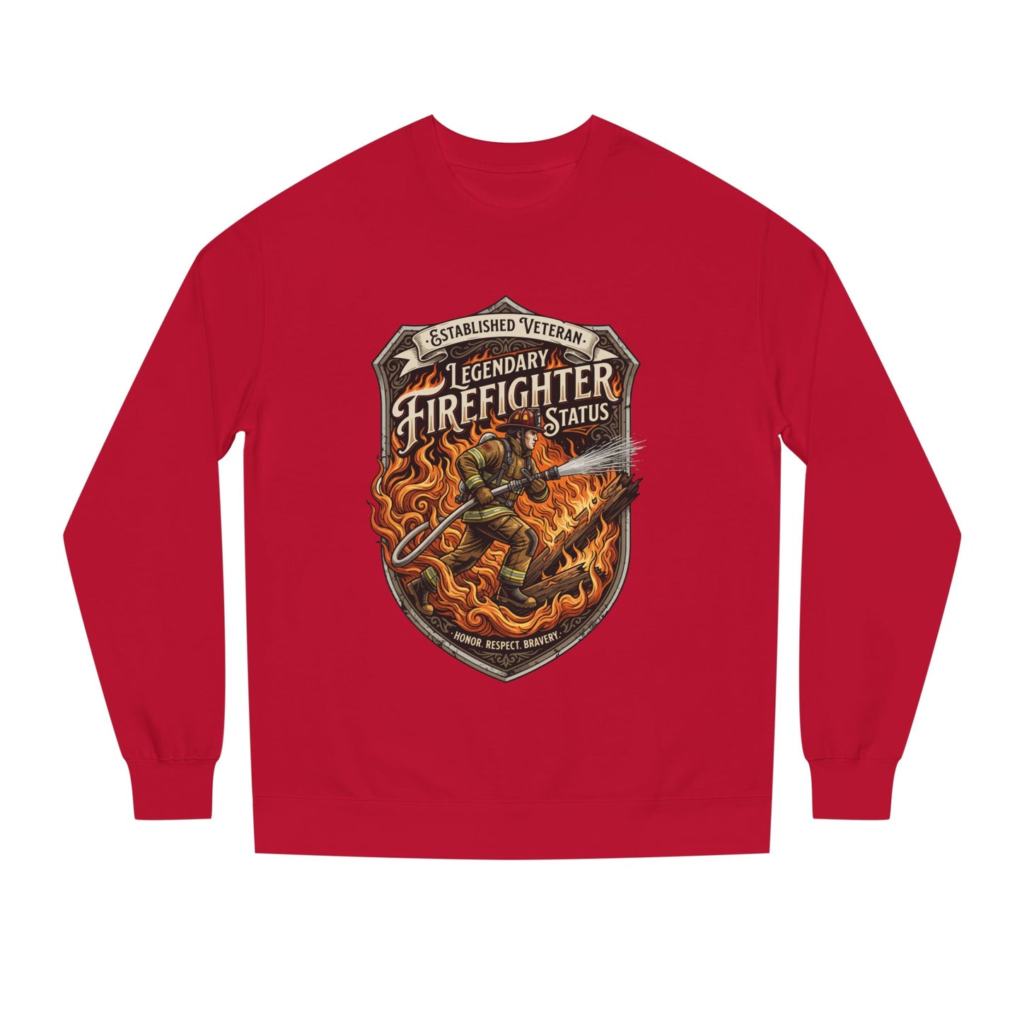 Legendary Firefighter Status Sweatshirt — Established Veteran Badge Crewneck