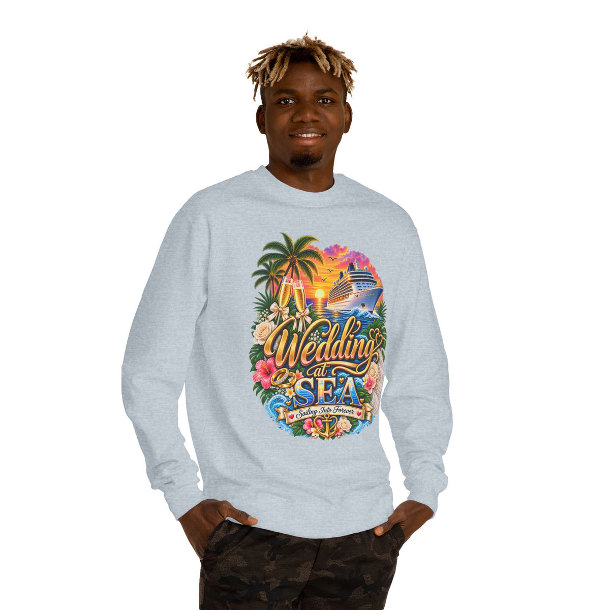 Cruise Wedding Sweatshirt — "Wedding at Sea" Tropical Cruise Crewneck