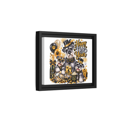 Happy New Year Schnauzer Holiday Canvas Print — Framed Matte Wall Art